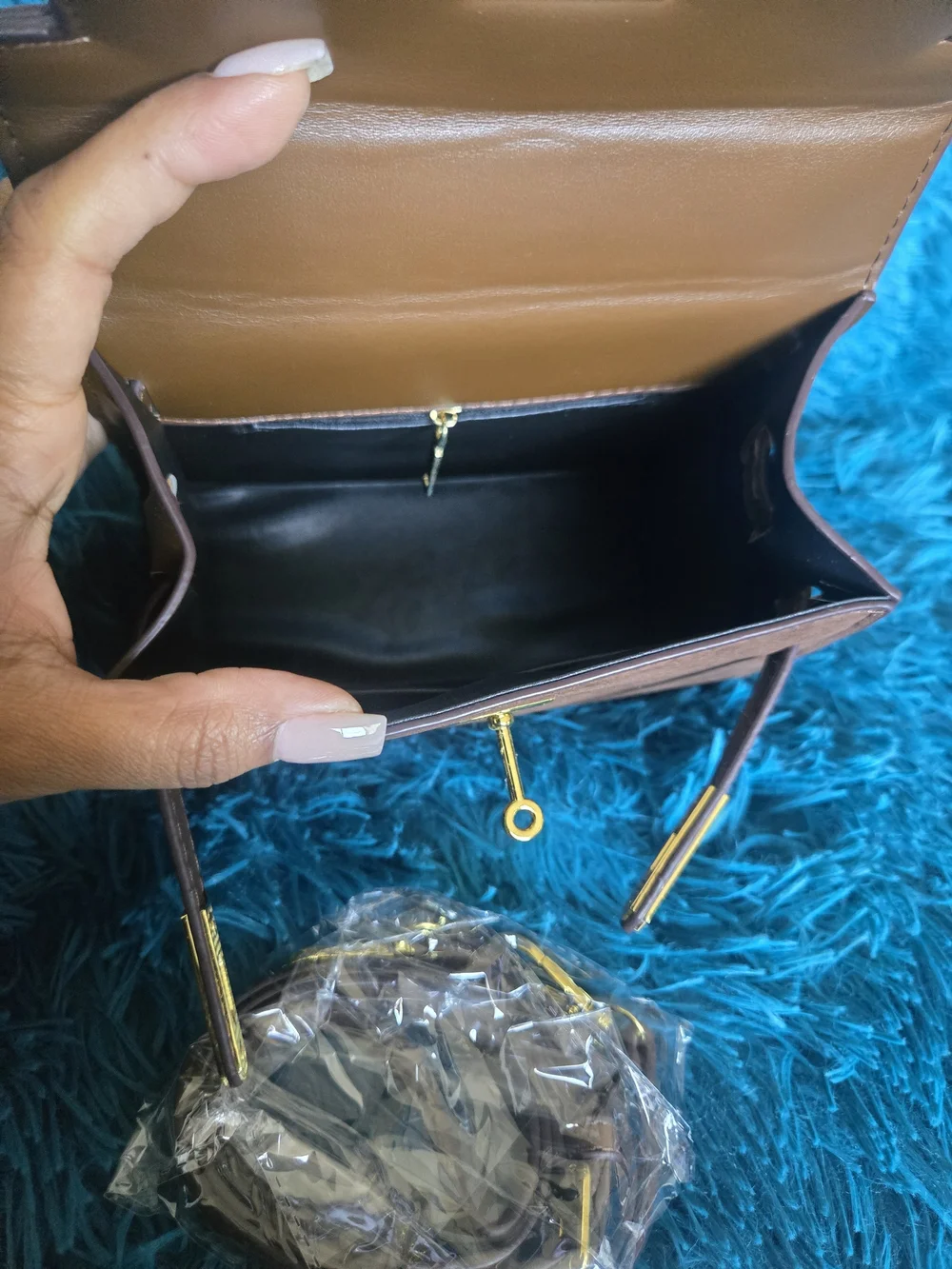 Brown Suede Top-Handle Satchel with Gold Hardware